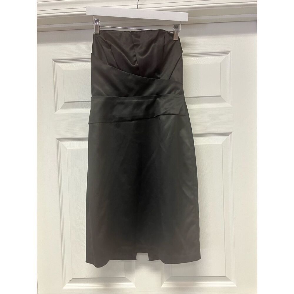White House Black Market Black Satin Flattering Side Ruched Strapless Cocktail D